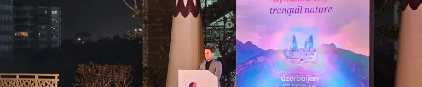 Azerbaijan’s stand at the India Tourism Fair 2024 showcasing the nation’s culture, travel destinations, and tourism opportunities.