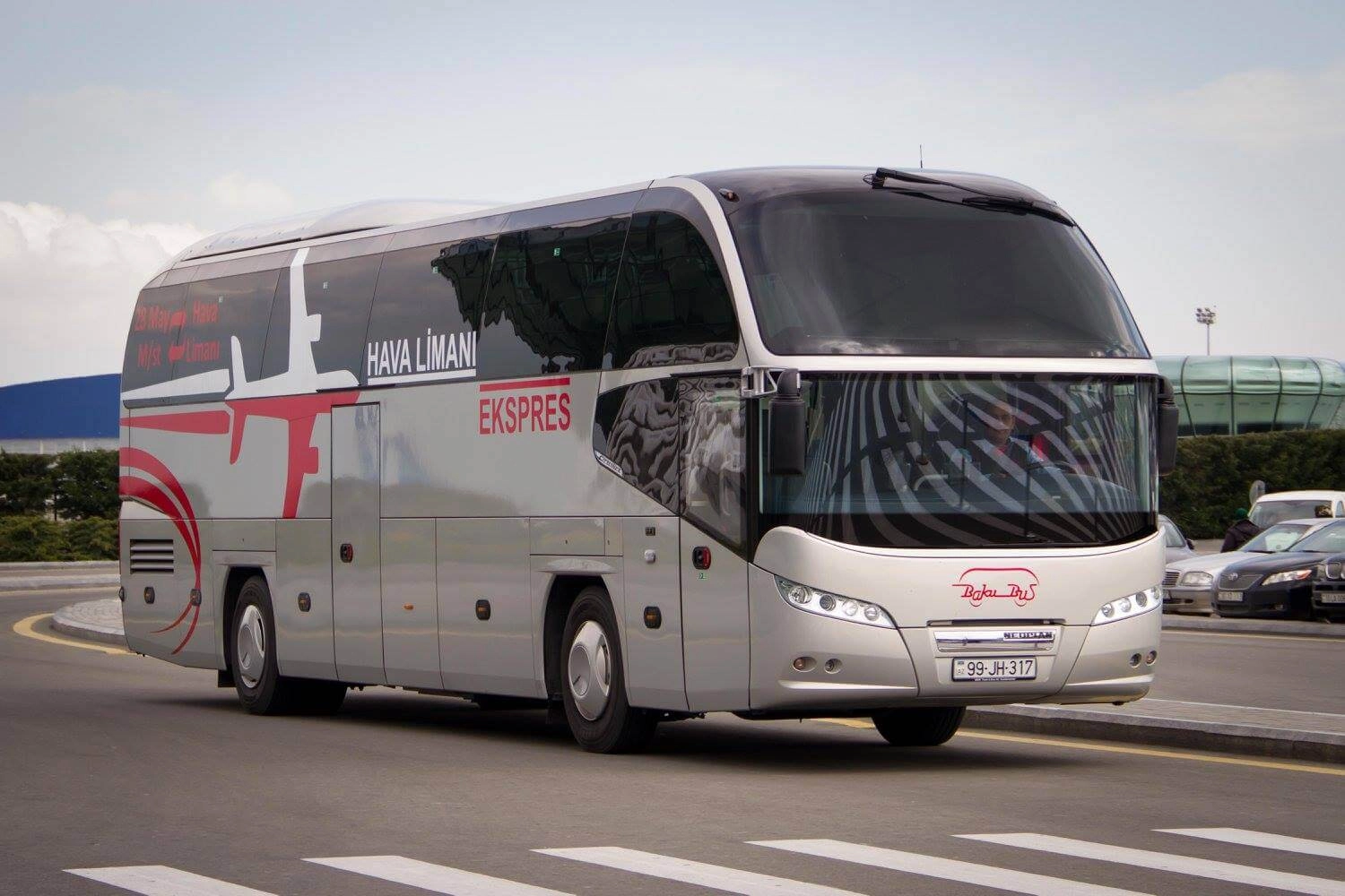 Airport Express bus departing from Heydar Aliyev International Airport, Baku.