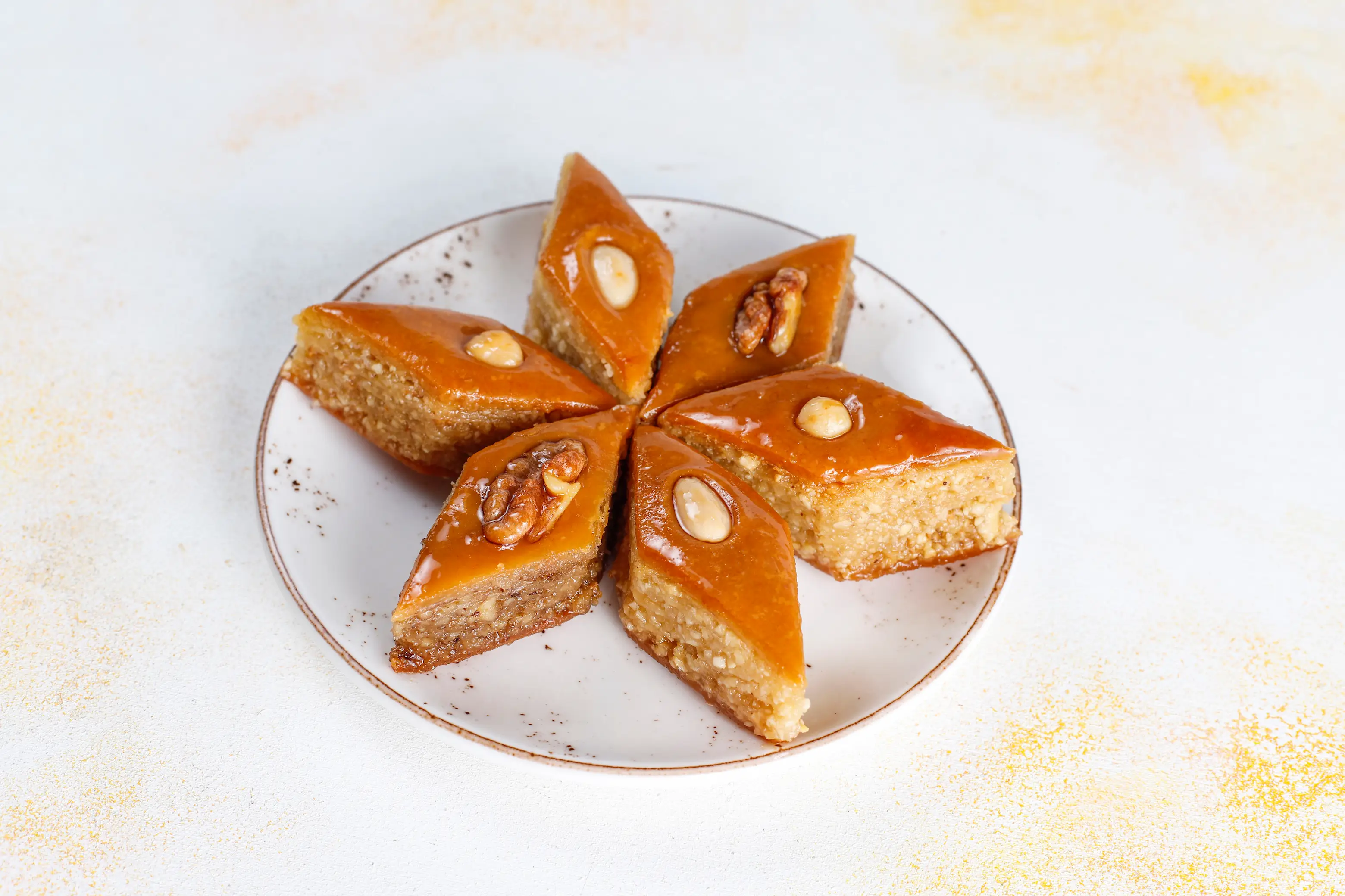 Rhombus-shaped national Azerbaijani pastry Paxlava.