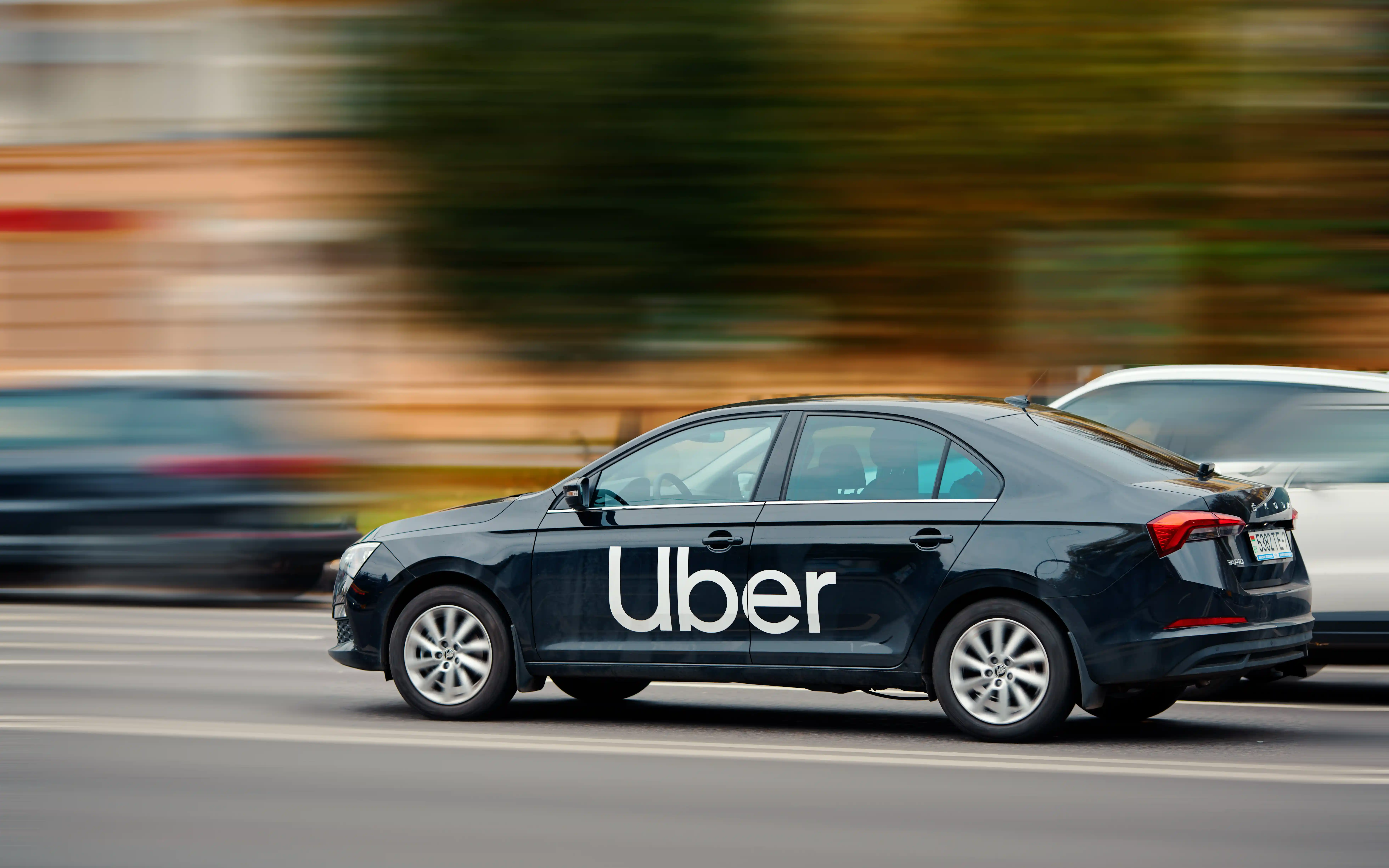 Uber taxi on the move.