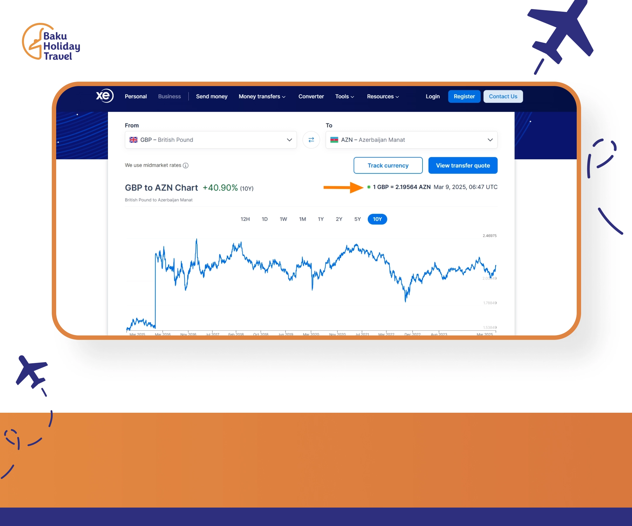Current GBP To AZN exchange rate chart taken from xe.com.