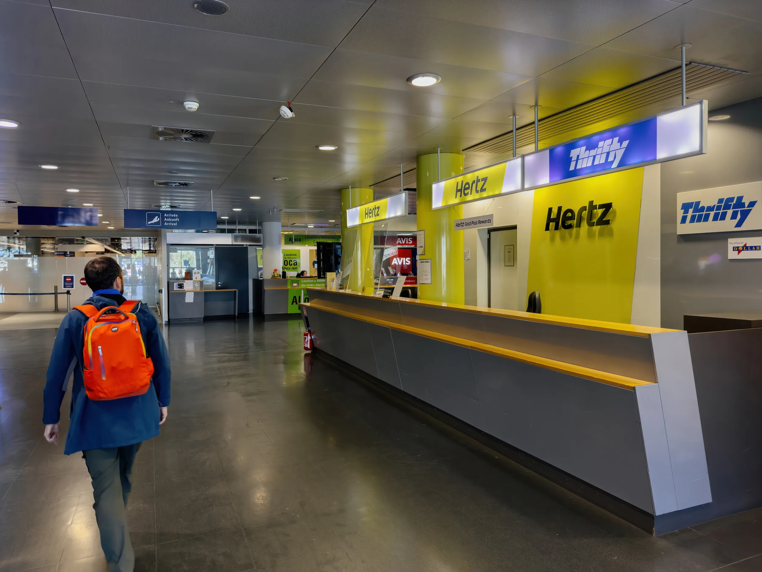 Hertz car rental company desk at the international airport.