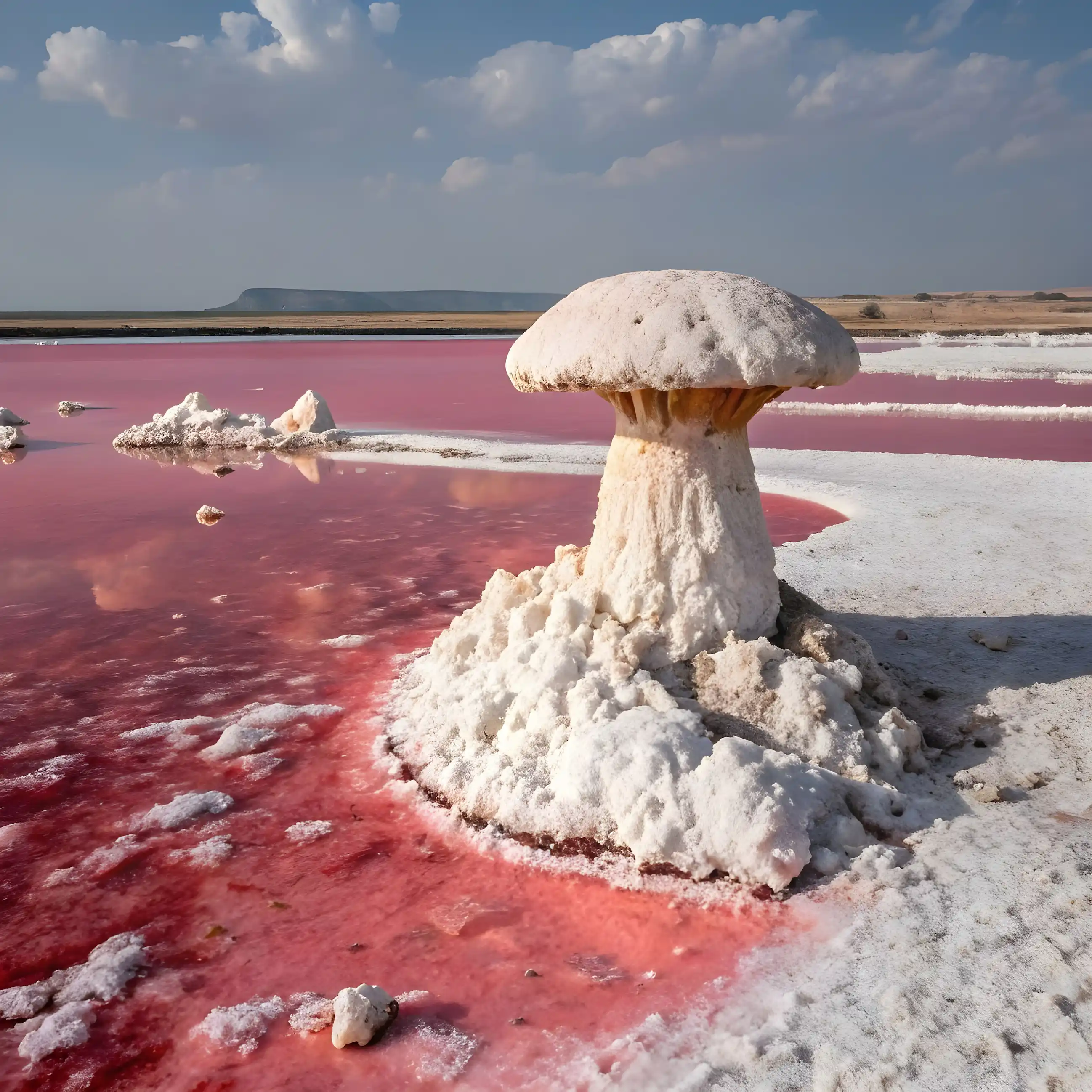 Lake Masazir’s mushroom-shaped salt formation.