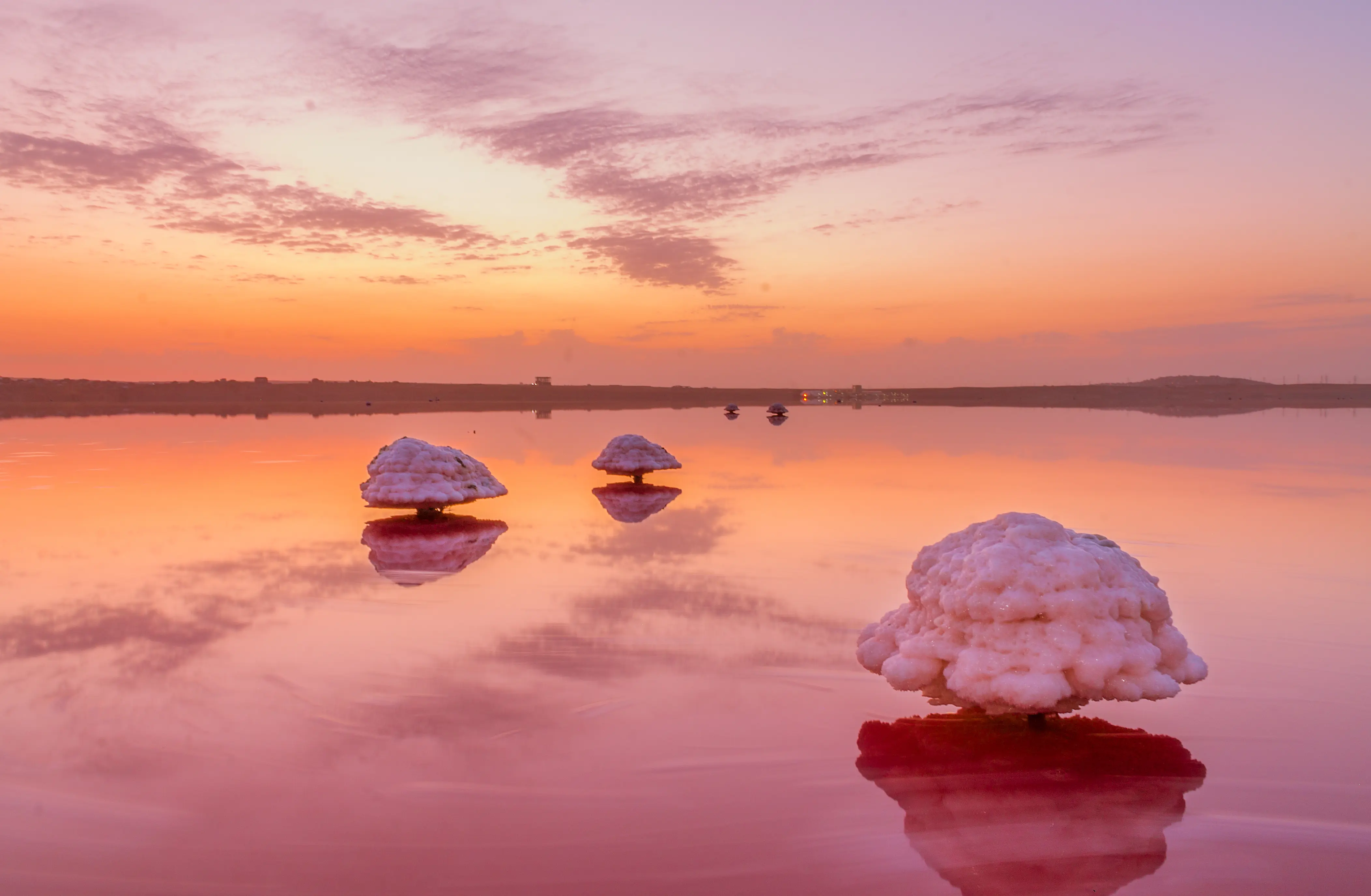 Eccentric salt formations at Lake Masazir at sunset, captured from a gorgeous angle.