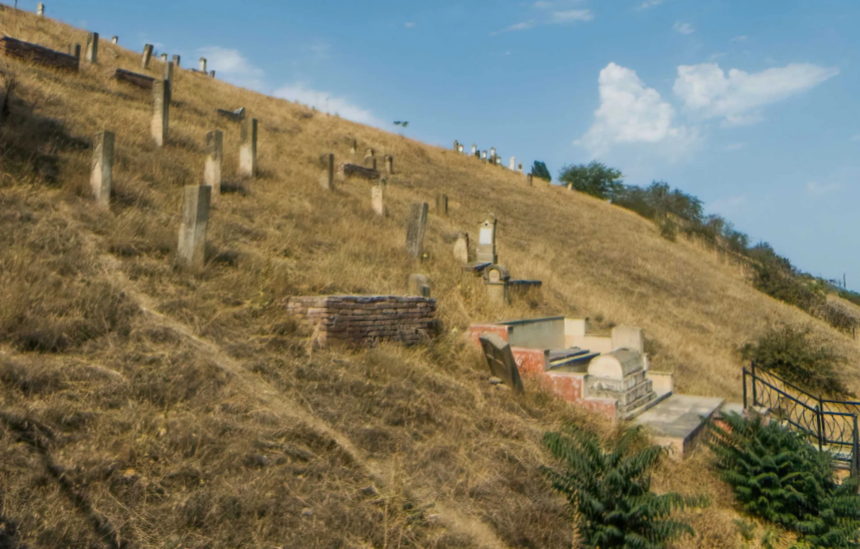 Old Mountain Jews cemetery, Red Village, Quba, in summer.