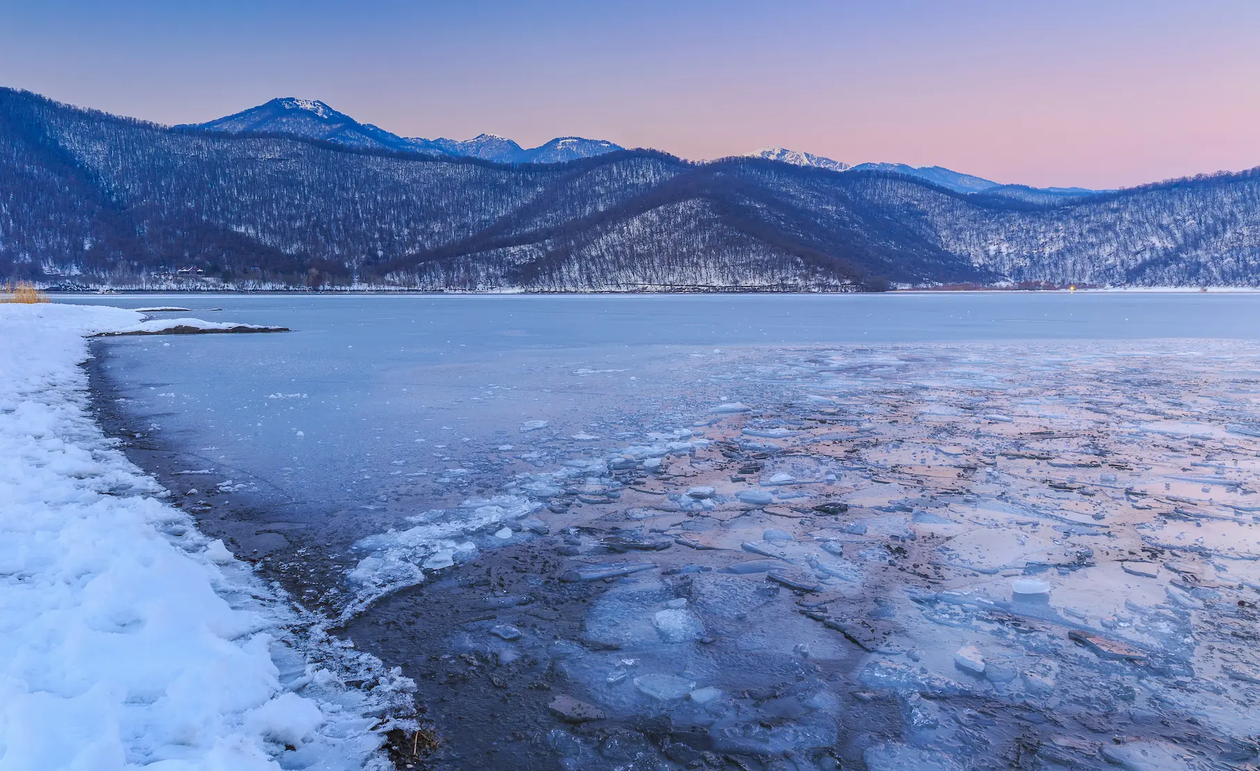 Icy waters of Lake Nohur in winter.