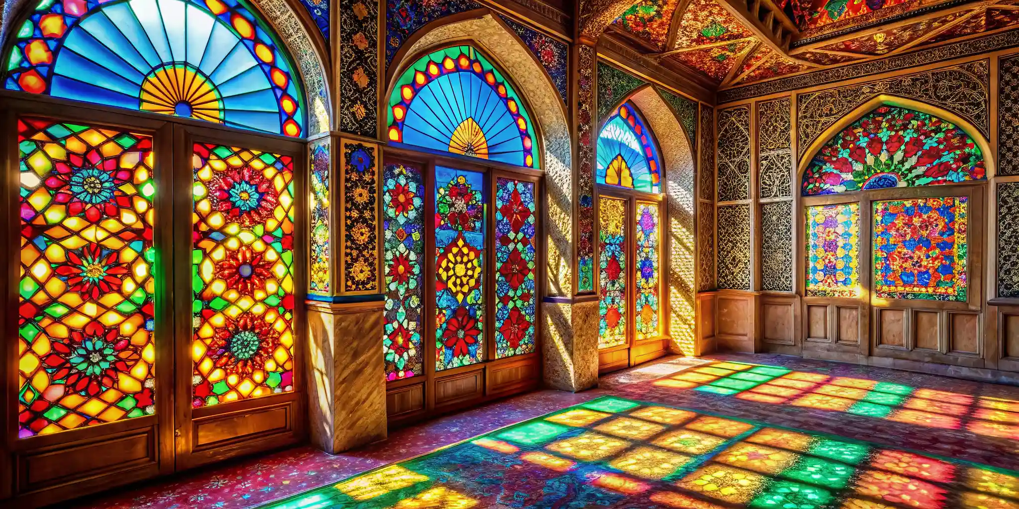 Shaki Khan Palace’s colorful stained-glass windows.
